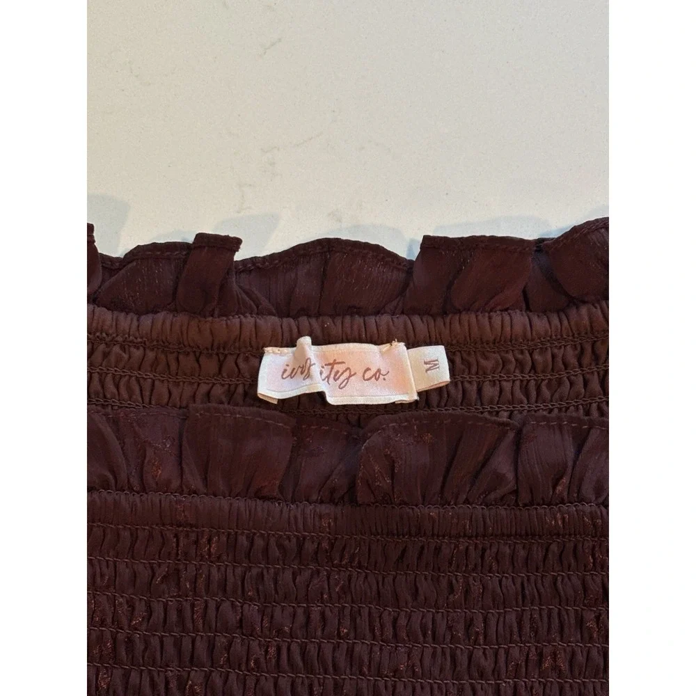 Ivy City Co Alana Tiered Smocked Burgundy Wine Size Medium Cottagecore Maxi - Picture 9 of 10